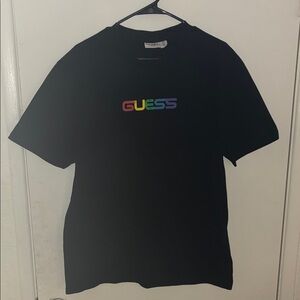 J. Balvin x GUESS - Black Tee with Rainbow Gradient Logo